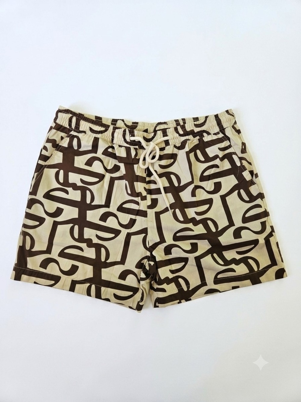 Snover Men’s Bold Geometric Print Drawstring Brown Shorts – Size XL, New in Bag